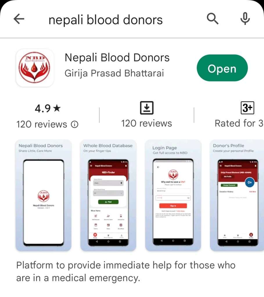 Developed by Girija Prasad Bhattarai, Nepali Blood Donors is a comprehensive blood bank
